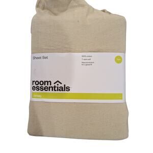 Room Essentials Twin jersey 100% cotton tshirt soft sheets tan beige bedroom